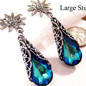 Blue Earrings Victorian Wedding Jewelry,Swarovski Victorian Bridesmaid Earrings,Blue Bridesmaid Jewelry,Victorian Post Earrings,Prom Jewelry image 3