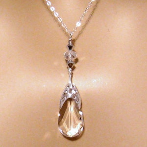 Crystal Bridesmaid Necklace Clear Crystal Necklace, Sterling Silver Wedding Necklace Wedding Jewelry Bridal Accessory Mothers Day Gift, Prom
