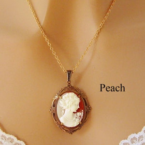 Peach Cameo: Victorian Woman Peach Cameo Necklace, Antiqued Gold, Vintage Inspired Romantic Victorian Jewelry, Romantic Gift for Her image 9