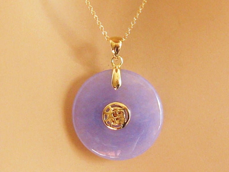 Purple Jade Necklace 14 Carat Gold Vermeil Good Luck Jade image 1