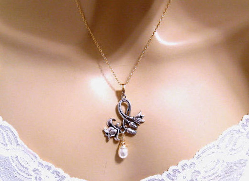 Art Nouveau Jewelry Bridal Wedding Jewelry Silver Gold Fill Art Nouveau Necklace Pearl Flower Necklace Romantic Bridesmaids Gift