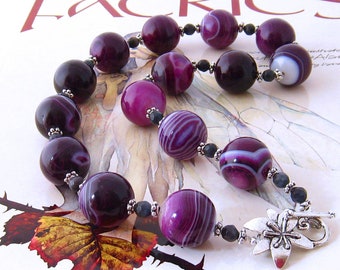 Purple Chunky Necklace, Agate Stone Purple Necklace, Purple Jewelry, Purple Stone Necklace, Silver