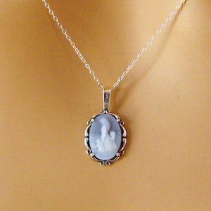 Real Cameo Necklace, Mothers Day Gift, Mother Child Cameo Necklace Sterling Silver Carved Agate Blue Cameo Necklace, Cameo Jewelry Jewellery image 5