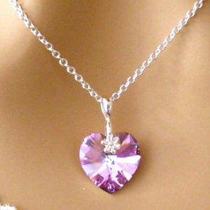 Pink Crystal Heart Necklace: Romantic Purple Swarovski Crystal - Etsy