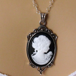 Black Cameo: Victorian Woman Black Cameo Necklace, Mothers Day Gift for Her, Black White Cameo, Victorian Wedding Jewelry Romantic Jewelry