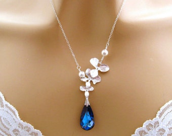 4th Anniversary Gift for Wife, Wedding Anniversary Gift, Orchid Flower Necklace, Swarovski Crystal Necklace, Fourth Anniversary Gift for Her