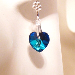 Blue Heart Earrings, Sweet 16 Gift, Swarovski Blue Earrings, Sweet Sixteen Gift, Blue Wedding Earrings, Blue Crystal Heart Bridal Earrings image 2