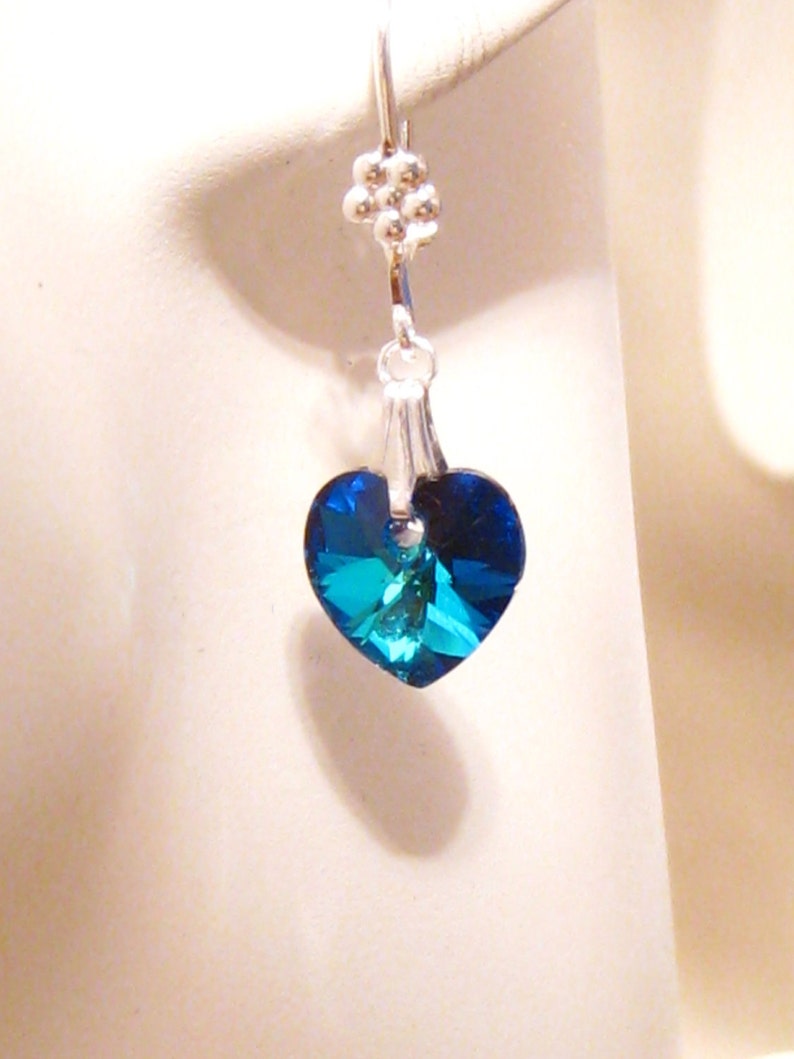 Blue Heart Earrings, Sweet 16 Gift, Swarovski Blue Earrings, Sweet Sixteen Gift, Blue Wedding Earrings, Blue Crystal Heart Bridal Earrings image 2