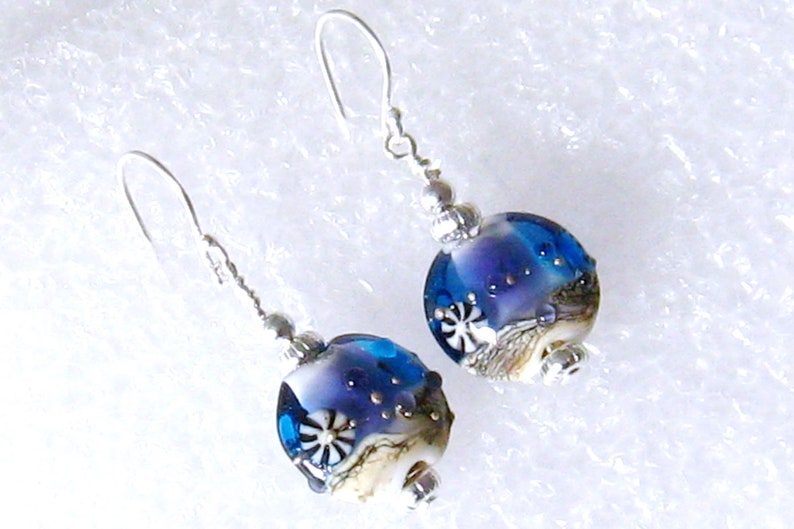 Cobalt Blue Earrings, Lampwork Earrings, Lampwork Glass Earrings, Ocean Earrings, Beach Jewelry image 7