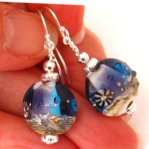 Cobalt Blue Earrings, Lampwork Earrings, Lampwork Glass Earrings, Ocean Earrings, Beach Jewelry Round