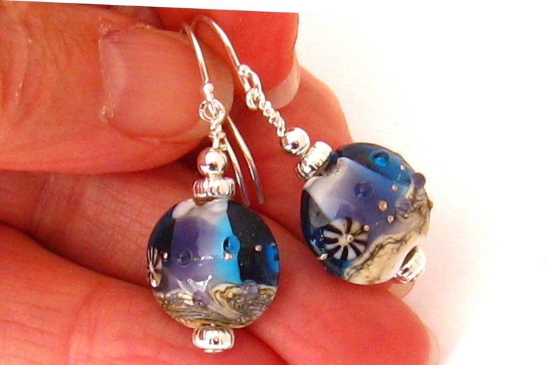 Cobalt Blue Earrings, Lampwork Earrings, Lampwork Glass Earrings, Ocean Earrings, Beach Jewelry Round