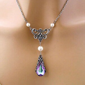 Vintage Clock Chain Pendant Necklace with Swarovski - Purple main image 1