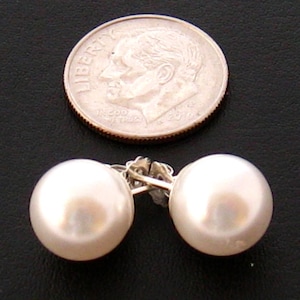 Pendientes de perla blanca de plata de ley de 10 mm, grandes, para quinceañeras, joyas de boda, regalos para damas de honor.