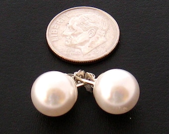 White Pearl Stud Earrings Sterling Silver 10 mm Large Pearl Earrings, Sweet 16, Pearl Ear Studs, Wedding Jewelry, Bridesmaids Gifts
