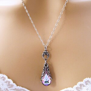 Vintage Clock Chain Pendant Necklace with Swarovski - Purple