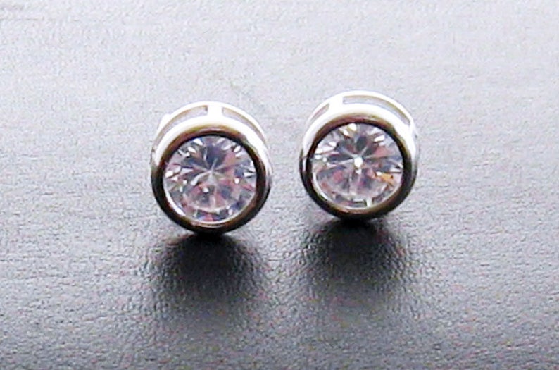 bezel set cubic zirconia stud earrings