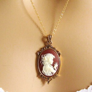 Brown Cameo: Woodland Girl Small Brown Cameo Necklace, 14 Carat Gold Fill Vintage Inspired Romantic Victorian Jewelry, Romantic Gift for Her image 4