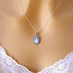 Real Cameo Necklace, Mothers Day Gift, Mother Child Cameo Necklace Sterling Silver Carved Agate Blue Cameo Necklace, Cameo Jewelry Jewellery image 8