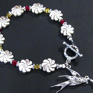 Bracelet Phoenix: Bracelet en argent ancien Phoenix Bird et Swarovski Crystal, Sensibilisation au cancer, Bijoux Phoenix