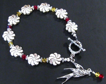 Peigne En Argent Style Chinois - Décor Hibiscus Et Pompons - Peigne à Cheveux Santé - Neuf Avec étiquettes