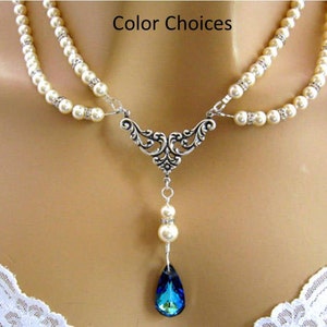 Crystal Bridal Necklace, Clear Crystal Necklace, Sterling Silver Bridal Necklace, Wedding Jewelry, Bridal Accessory, Mothers Day Gift, Prom