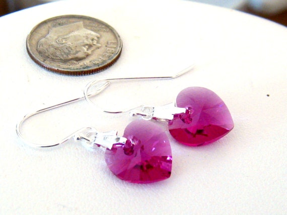 Pink Fuchsia Crystal Heart Necklace Sterling Silver Pink Fuchsia Crystal Heart Necklace Sterling Silver