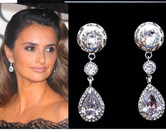 Pendientes largos de novia, pendientes de circonita cúbica, joyería nupcial para la novia, pendientes para damas de honor