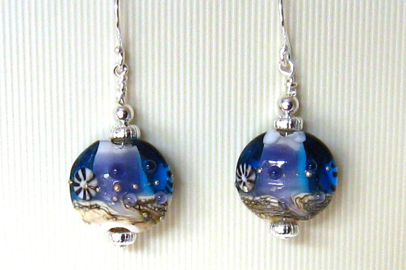 Cobalt Blue Earrings, Lampwork Earrings, Lampwork Glass Earrings, Ocean Earrings, Beach Jewelry image 6