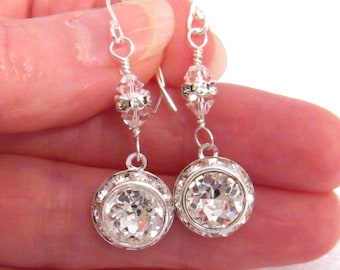 Pendientes Swarovski, Pendientes de cristal claro, Pendientes de novia de pedrería, Pendientes de gota de pedrería de plata de ley, Joyas de boda de fiesta de novia