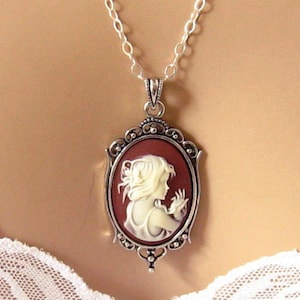 Brown Cameo: Woodland Girl Small Brown Cameo Necklace, Sterling Silver, Vintage Inspired Romantic Victorian Jewelry, Romantic Gift for Her