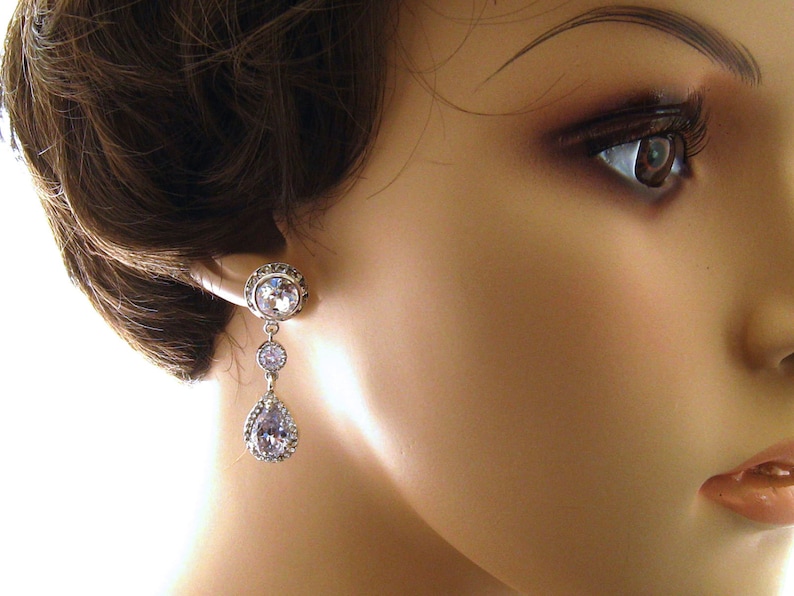 Long Bridal Earrings Cubic Zirconia Earrings Wedding Jewelry Etsy