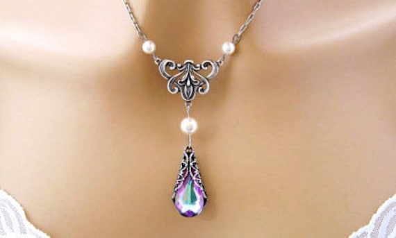 Purple Victorian Necklace Swarovski Purple Crystal Necklace Victorian Wedding Jewelry Romantic Jewelry Victorian Purple Bridesmaids Jewelry