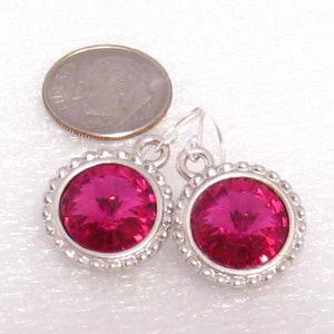 Hot Pink Bridesmaids Earrings: Sterling Silver Swarovski Crystal Fuchsia Bridesmaids Earrings Begonia Wedding Jewelry, Pink Crystal Earings