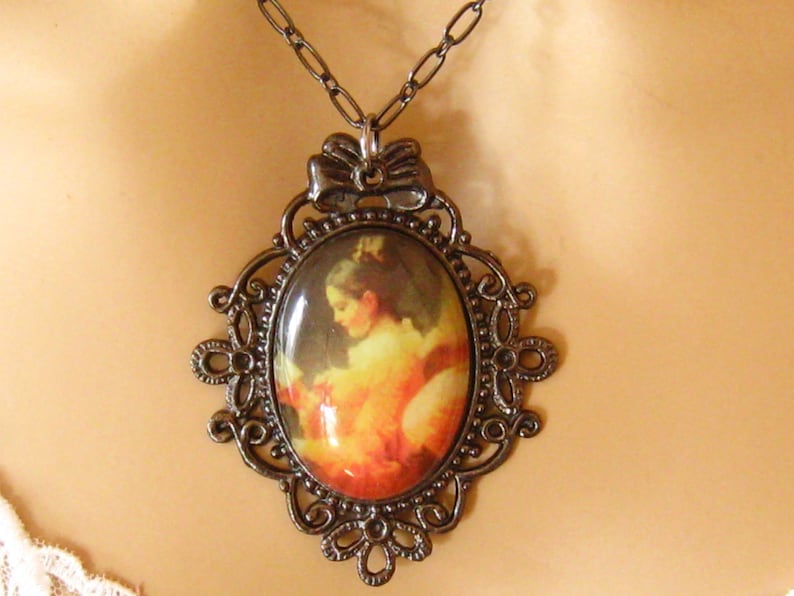 Gunmetal Plated Vintage Inspired Romantic Victorian Jewelry Fancy Peach Cameo: Victorian Woman Peach Cameo Necklace Peach Cameo Necklace