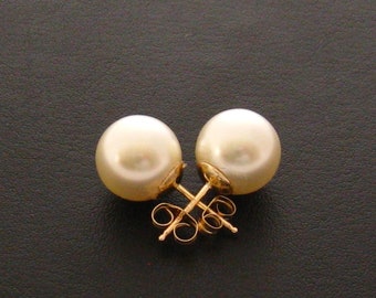 Orecchini Stud Pearl, Orecchini Stud Oro 10 mm White Pearl, Sweet 16, Orecchini Pearl Cream, Gioielli da sposa Gold Fill, Regalo Damigella d'onore