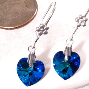 Blue Heart Earrings, Sweet 16 Gift, Swarovski Blue Earrings, Sweet Sixteen Gift, Blue Wedding Earrings, Blue Crystal Heart Bridal Earrings image 1