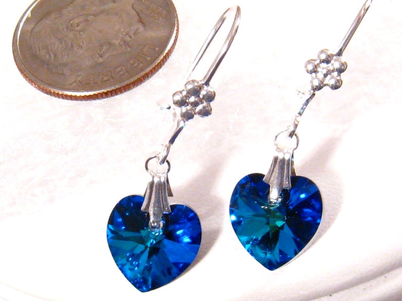 Blue Heart Earrings, Sweet 16 Gift, Swarovski Blue Earrings, Sweet Sixteen Gift, Blue Wedding Earrings, Blue Crystal Heart Bridal Earrings image 1