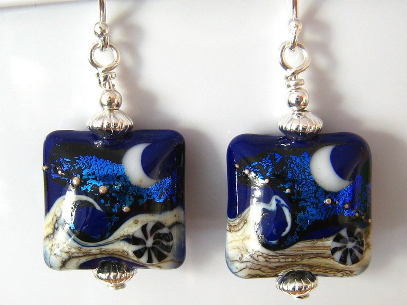 Cobalt Blue Earrings, Lampwork Earrings, Lampwork Glass Earrings, Ocean Earrings, Beach Jewelry image 2