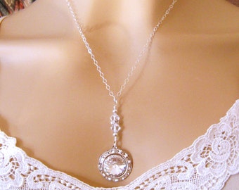 Collar nupcial de cristal transparente: collar de cristal transparente Swarovski para dama de honor, plata de ley, joyería de boda, regalo para damas de honor