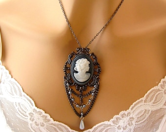 Victorian Wedding Necklace, Downton Abbey Wedding, Cameo Bridal Necklace, Vintage Wedding, Victorian Jewelry