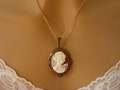 Peach Cameo: Victorian Woman Peach Cameo Necklace, Antiqued Gold, Vintage Inspired Romantic Victorian Jewelry, Romantic Gift for Her