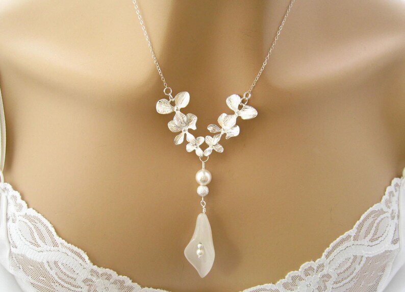 Silver Orchid Necklace Bridal Jewelry Calla Lily Necklace - Etsy
