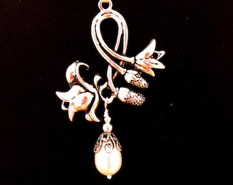 Art Nouveau Jewelry,  Flower Branch Pearl Necklace, Art Nouveau Necklace, Romantic Bridesmaids Gift - Bridal Wedding Jewelry, Corn Flower