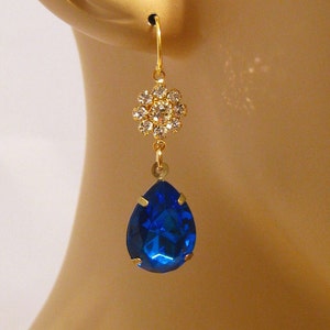Sapphire Blue Earrings,Dark Blue Earrings,Bridal Earrings,Cobalt Blue Dangle Earrings,Sapphire Earring, Swarovski Earrings,Wedding Jewelry