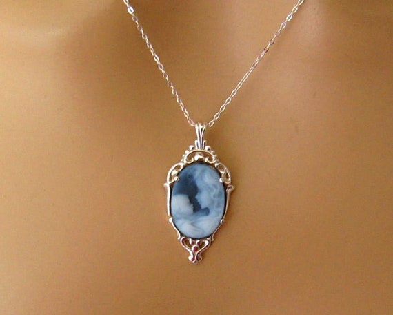 Sterling Silver Mother Cameo Necklace, Carved Agate Genuine Cameo