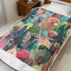 Whimsical Forest Plush Blanket - Cozy Home Decor, Gift for Nature Lovers, Kids Room, Snuggling, Adventure Blanket