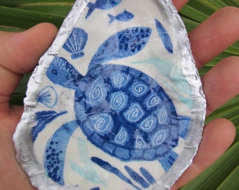 statement oyster modern abstract beach gift blue ocean blue white and silver marble Blue wave oyster shell ring dish BOHO jewelry dish