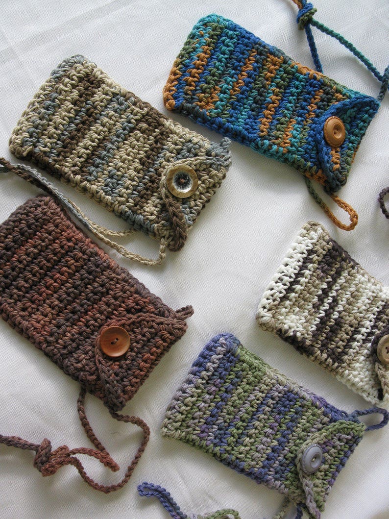 Handmade Malibu beach,teal blue green,tan smart phone holder,cell phone pouch,cross body pouch,rustic,multicolor crochet festival purse