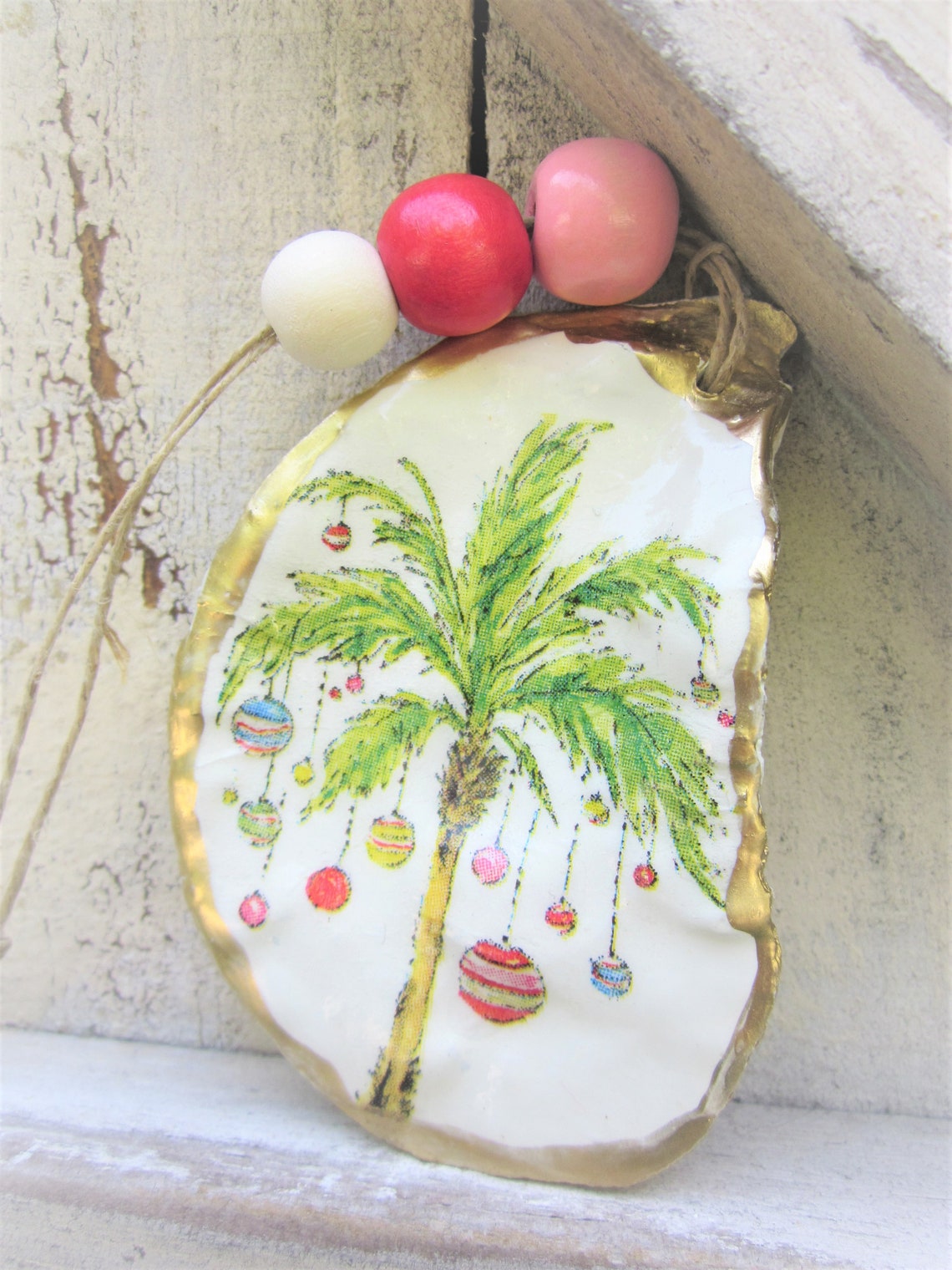 One Christmas Palm tree oyster ornaments Florida beach Etsy