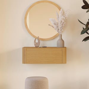 Floating console table, console table with drawer, wooden hallway table, solid oak table